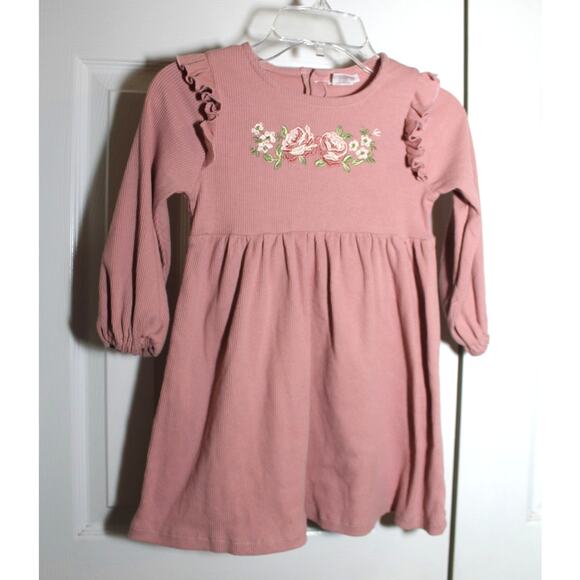 Laura Ashley Toddler Girl's Embroidered Pink Rib Knit Dress sz 4T - Picture 1 of 3